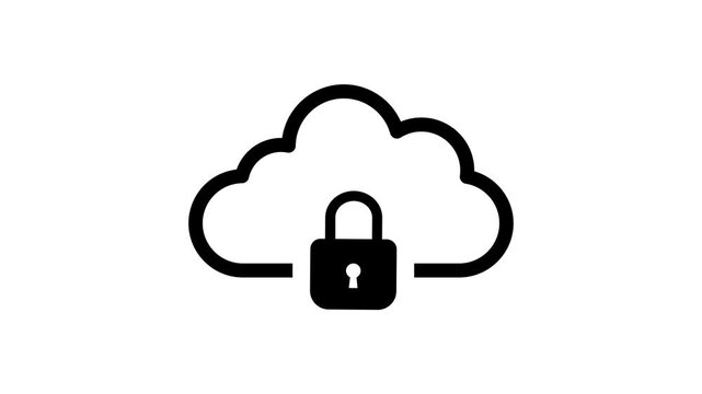 Animated cloud with lock icon on transparent background. cloud data protection concept. cyber security icon animation. Cloud lock safe storage indicator highlights encrypted data.