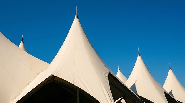 Tensile Fabric Roof Structure Against a Vibrant Clear Blue Sky