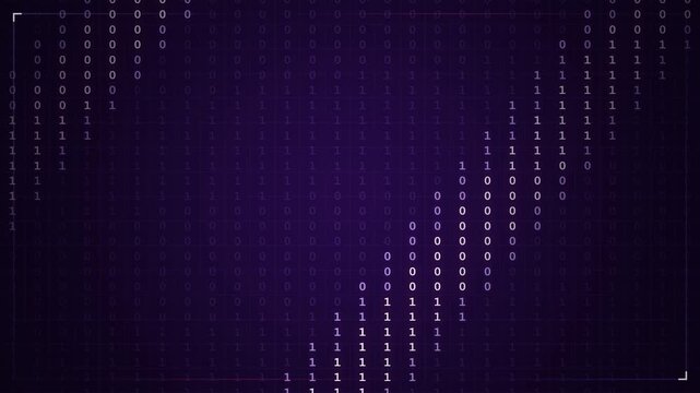 Purple binary code digital background with matrix numbers and cyber tech interface design