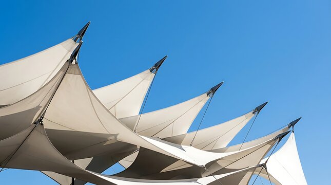 Tensile Fabric Roof Structure Against a Clear Blue Summer Sky