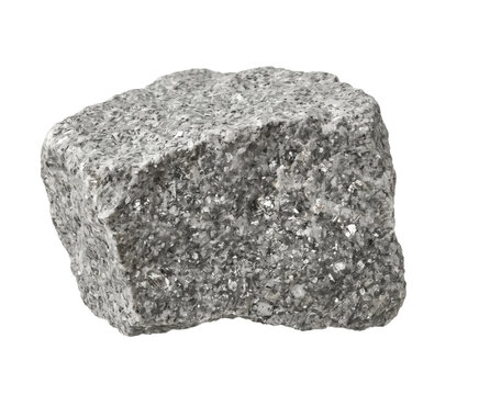 Close-up of a rough granite rock specimen on transparent background