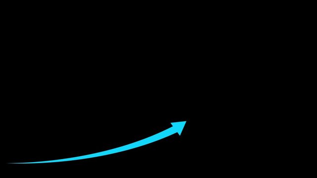 Animation of business graph with up arrow. hand drawn cyan arrow on transparent background. Abstract arrow growth chart of economy icon animated down to up arrow animation direction animation.