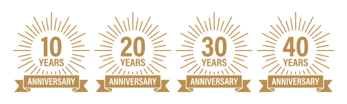 Golden anniversary badge vector set featuring 10 30 and 40 years celebration milestones anniversary embl