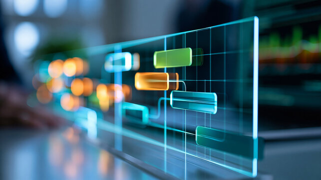 Project management dashboard visualization showing task tracking progress monitoring analytics system interface, defocused organizational oversight technology, with copy space