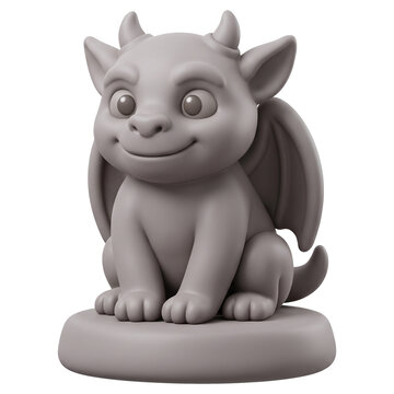 Cute gargoyle statue clay 3d icon with wings and horns for Halloween