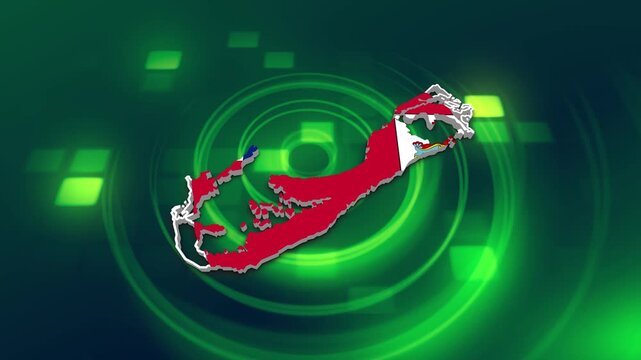 Bermuda Flag on its Country Map, 3D Map Flag Opener Suitable for Politics, Elections, Travel, News and Sports Events and Presentations