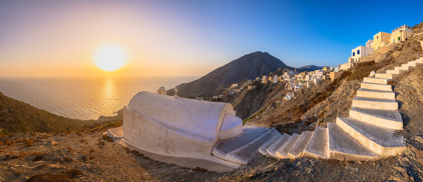 Olympos village in Karpathos island, Greece at sunset 