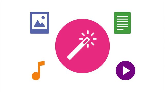 AI content creation magic wand animated motion graphic with media
