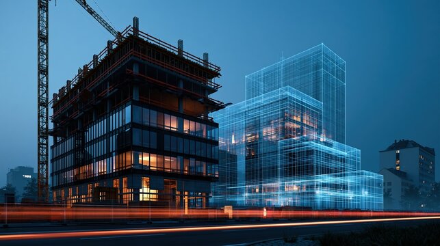 Digital twin technology in construction with real and virtual building side by side