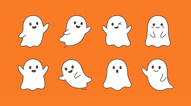 Cute cartoon ghost characters with different expressions