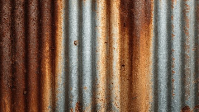 Rusty corrugated metal texture with weathered patterns and vibrant colors