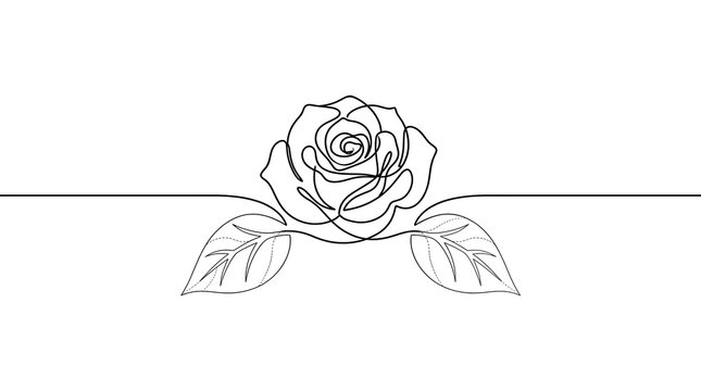 Minimalist single line art rose flower vector illustration in black and white, ideal for modern elegant branding.