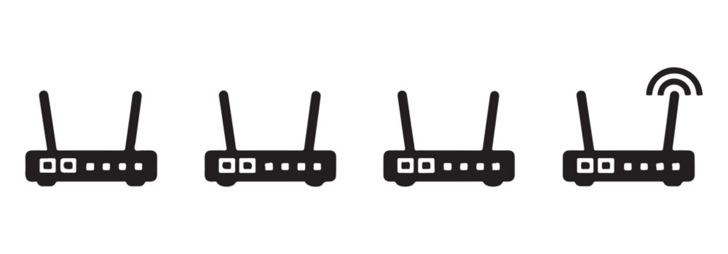 Internet router device icons collection showing various hardware configurations for home network.