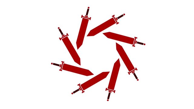 Red Medieval Swords Circular Motion Graphic Animation Loop
