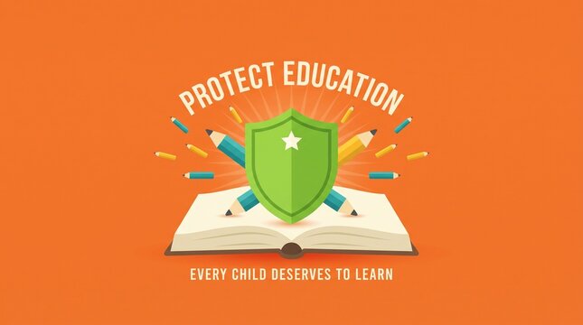 Protect education illustration with open book and pencils