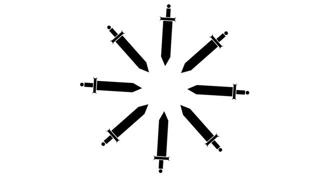 Black Medieval Swords Rotating Symbol Animation Loop