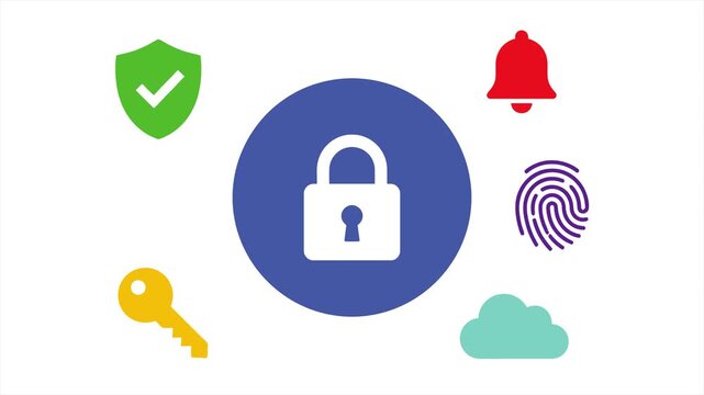 Cyber security padlock animated motion graphic with fingerprint cloud