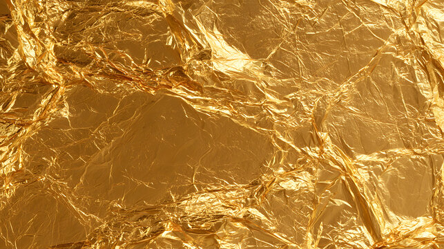 Textured golden foil with intricate creases and reflections, creating a luxurious and elegant backdrop.
