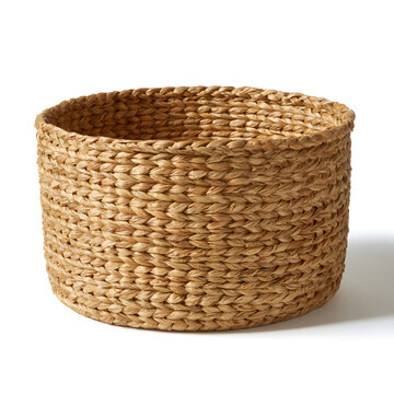 A woven natural fiber basket, perfect for storage and decorative use.