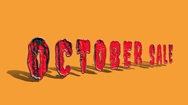 3D october sale red bloody horror text animation on orange background