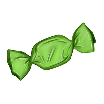 Green wrapped hard candy vector illustration for Christmas and holiday sweets layout