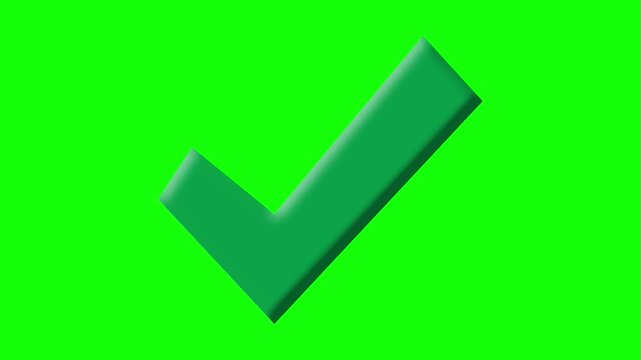 3D Green Check Mark Tick Approved Correct Verified Success Task Complete Choice Icon Animation on Green Screen Background