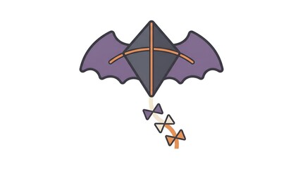 Fototapeta premium Whimsical Bat-Shaped Kite Flat Vector Illustration, Perfect for Outdoor Summer Play, Leisure Activities, and Children's Hobbies