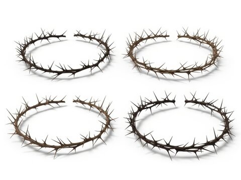 Set of circular crowns made of dark sharp thorns