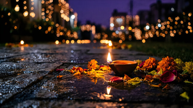 A vibrant diwali celebration lights reflections and the joyous spirit of the festival of lights in