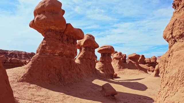 Iconic sandstone goblin formations at Goblin Valley State Park Utah