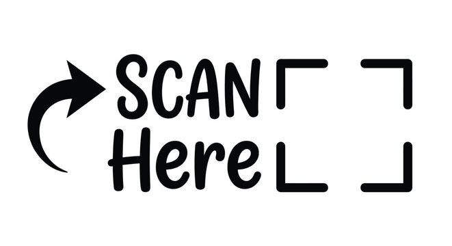 Scan here label with qr code bracket on a white background