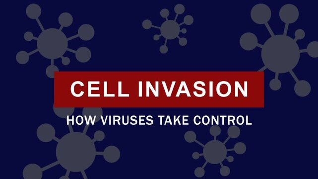 Cell invasion and viral infection concept: animated medical explaining how viruses take control of biological systems for scientific education and healthcare presentations