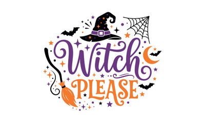 Naklejka premium Hellion t shirt striker design vector editable new 2026 Happy halloween witch please illustration with magic hat and broom isolated on transparent background, illustration