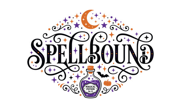 Hellion t shirt striker design vector  editable new 2026 Vintage magical spellbound illustration with potion bottle and moon isolated on transparent background, illustration
