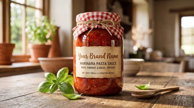 Rustic Pasta Sauce Jar with Fresh Basil