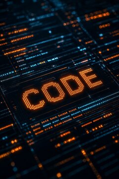 Digital code with glowing data streams, programming and technology concept