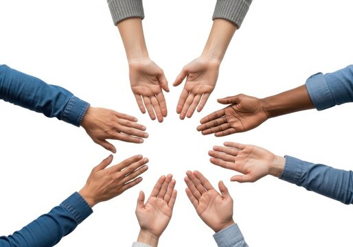 Group of hands joined together in unity circle