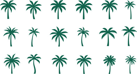 Fototapeta premium A Collection of Palm Tree Silhouettes: A graphic representation featuring a variety of stylized palm tree silhouettes arranged in neat rows, showcasing different shapes and sizes.