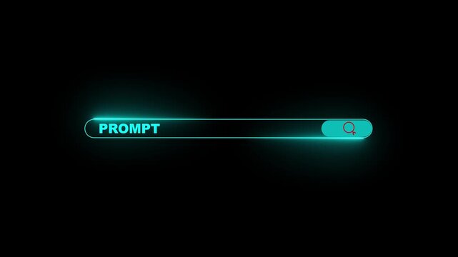 Neon Generative Prompt interaction. futuristic ai prompt search bar interface. concept of artificial intelligence, chat bot query and digital assistant technology. 4k motion graphics video