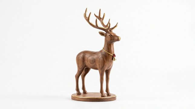 Wooden reindeer Christmas decoration isolated on white background