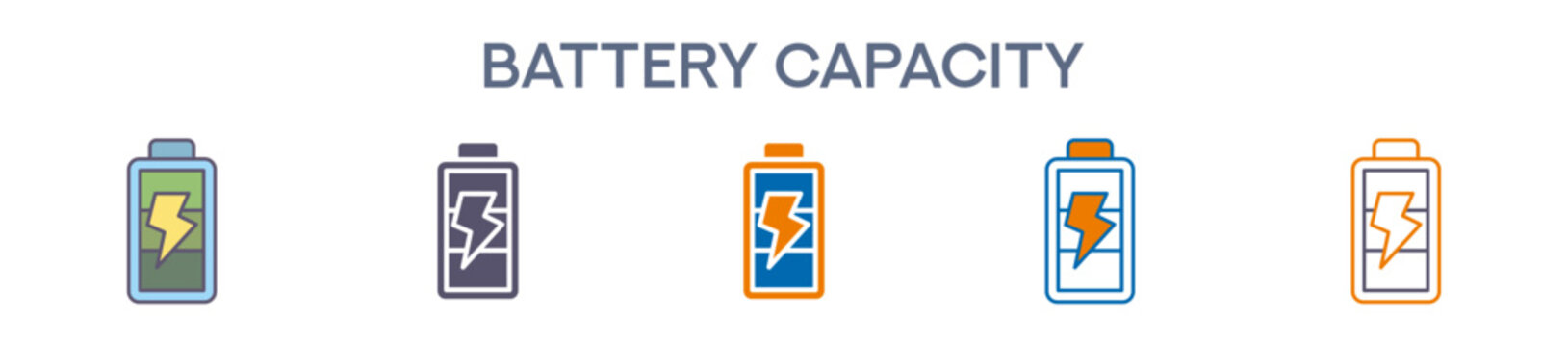 Battery Capacity Element For Design Graphic - Multi Styles. Vector Illustration Of Two Colored And Black. Multiple Icons Designs Can Be Used For Mobile, Ui, Web 