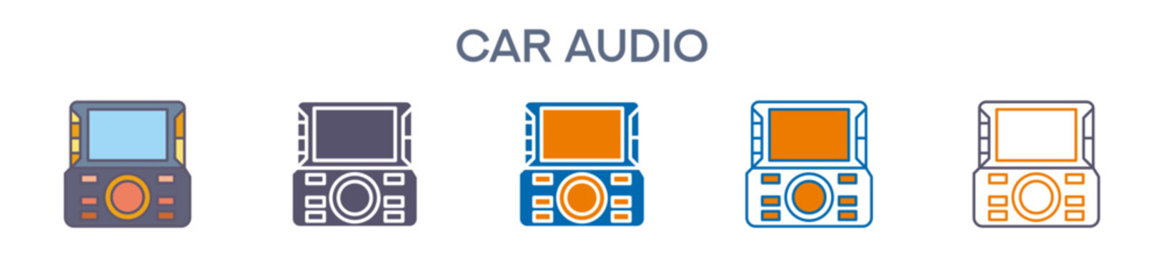Car Audio Element For Design Graphic - Multi Styles. Vector Illustration Of Two Colored And Black. Multiple Icons Designs Can Be Used For Mobile, Ui, Web 