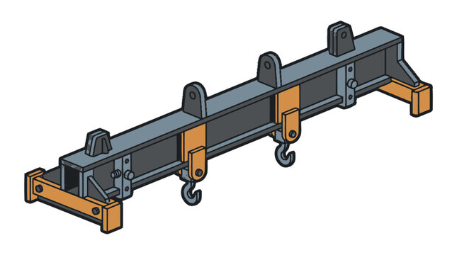 Industrial overhead crane beam with hooks and pulleys.