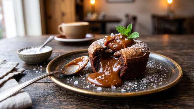 dulce de leche molten lava cake with flowing caramel