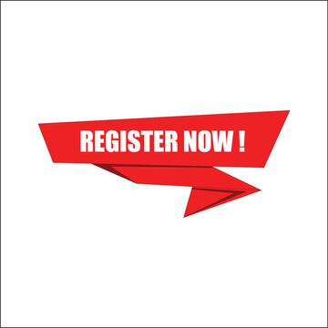  Red Register Now Origami Paper Fold Vector Ribbon Banner for Website Sign Up, Event Registration, and Membership Call to Action UI   
