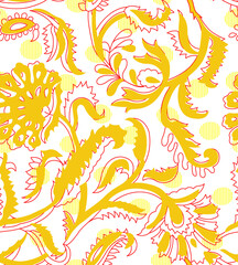 Decorative floral pattern with yellow and pink accents on white background © Wolfworker