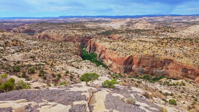 Scenic aerial view over Escalante River valley from Boynton Overlook