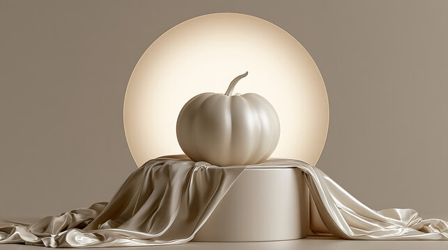 Elegant Minimalist White Pumpkin Still Life with Soft Circular Lighting