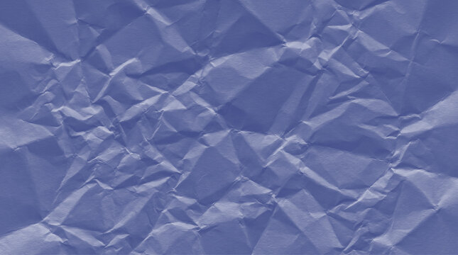 Crumpled periwinkle paper texture featuring intricate folds and creases with soft shadows creating a unique abstract artistic layered background surface
