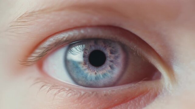 Extreme macro footage of a single beautiful healthy baby eye, soft lavender-gray iris for National Hispanic Heritage Month and World Sight Day